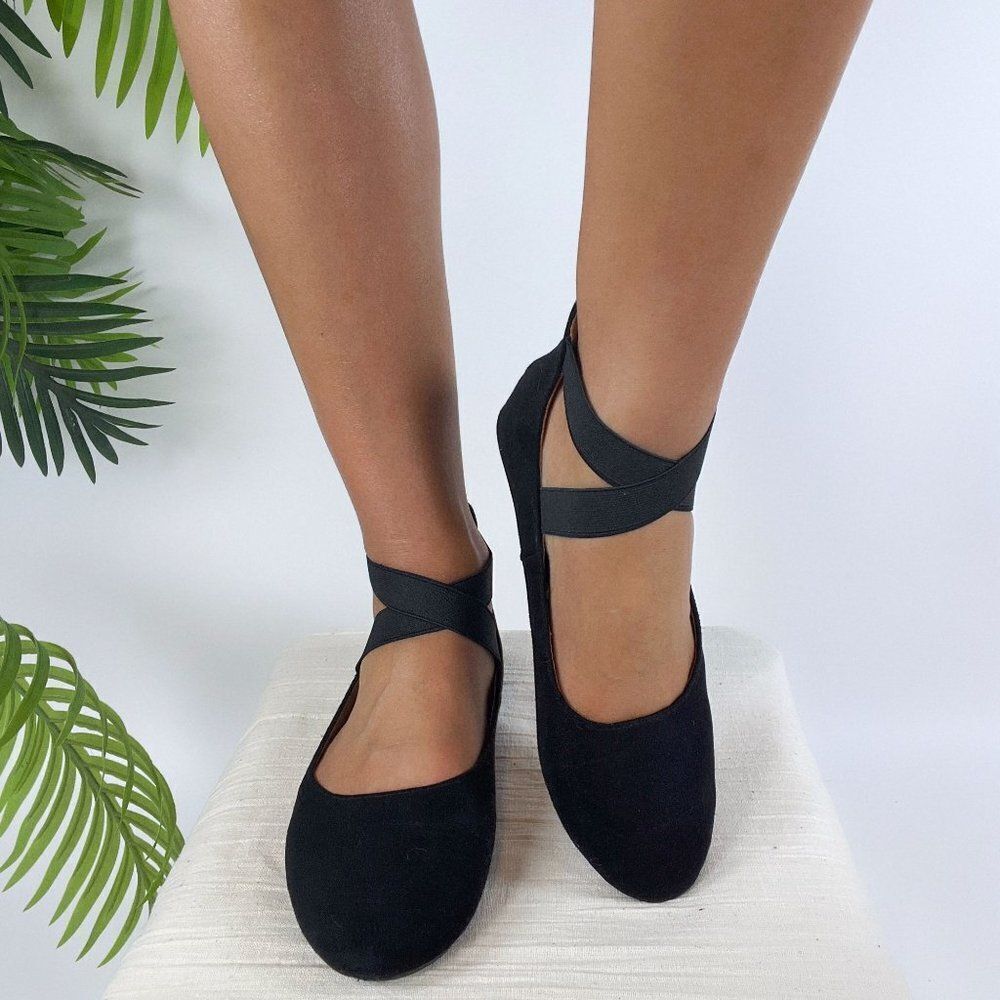 Women's Vintage Black Balletcore Dark Coquette Ballet Flat Girly Shoes / 6